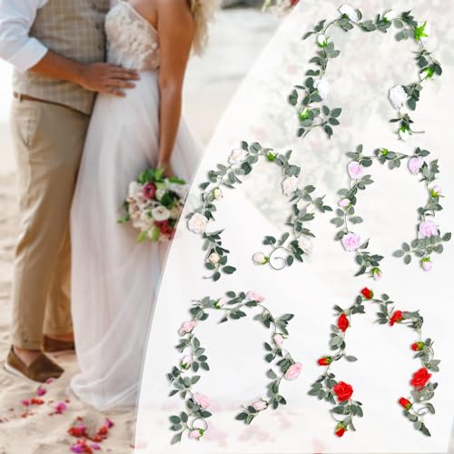 Artificial Eucalyptus Rose Garland Light Pink a7