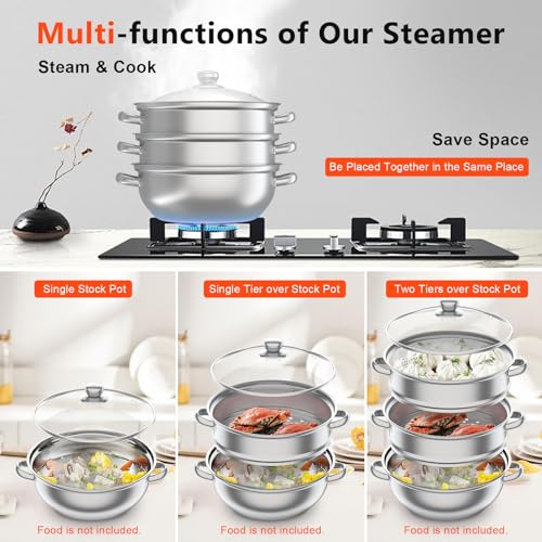 Stainless Steel 5-Tier Steamer Pot with Glass Lid a7k