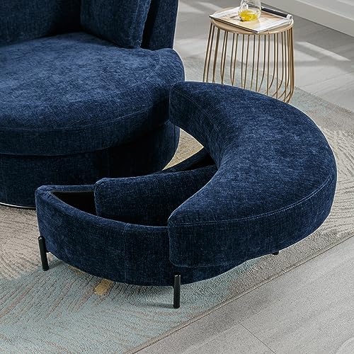 Beige Chenille Swivel Barrel Chair with Ottoman q7m