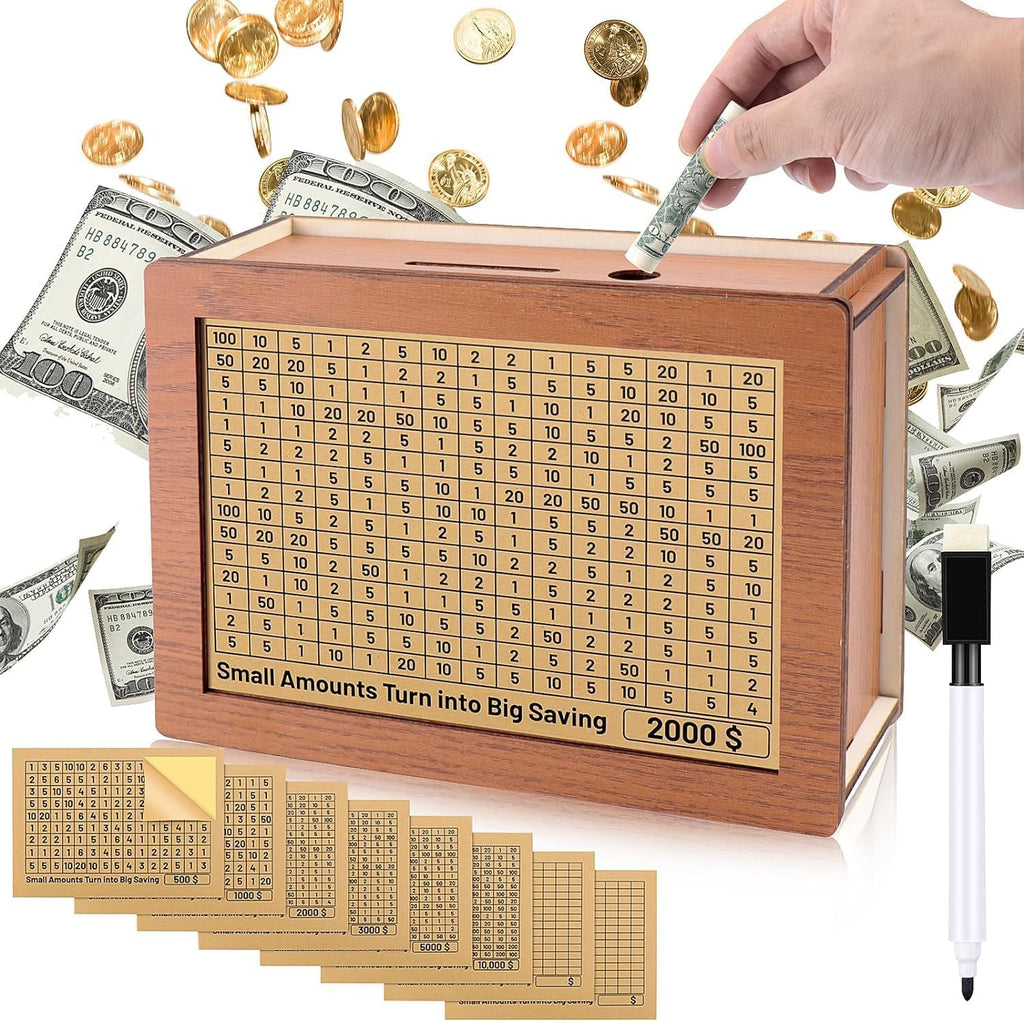 Wooden Savings Box with Coin Counter 8 Inch a7