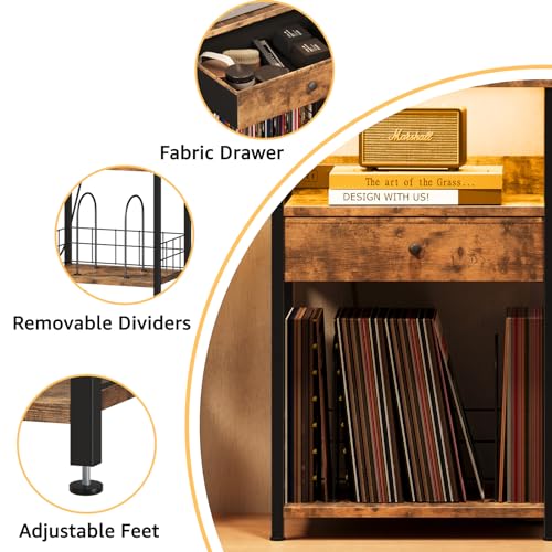 Record Player Stand with Vinyl Storage and Drawer a7k