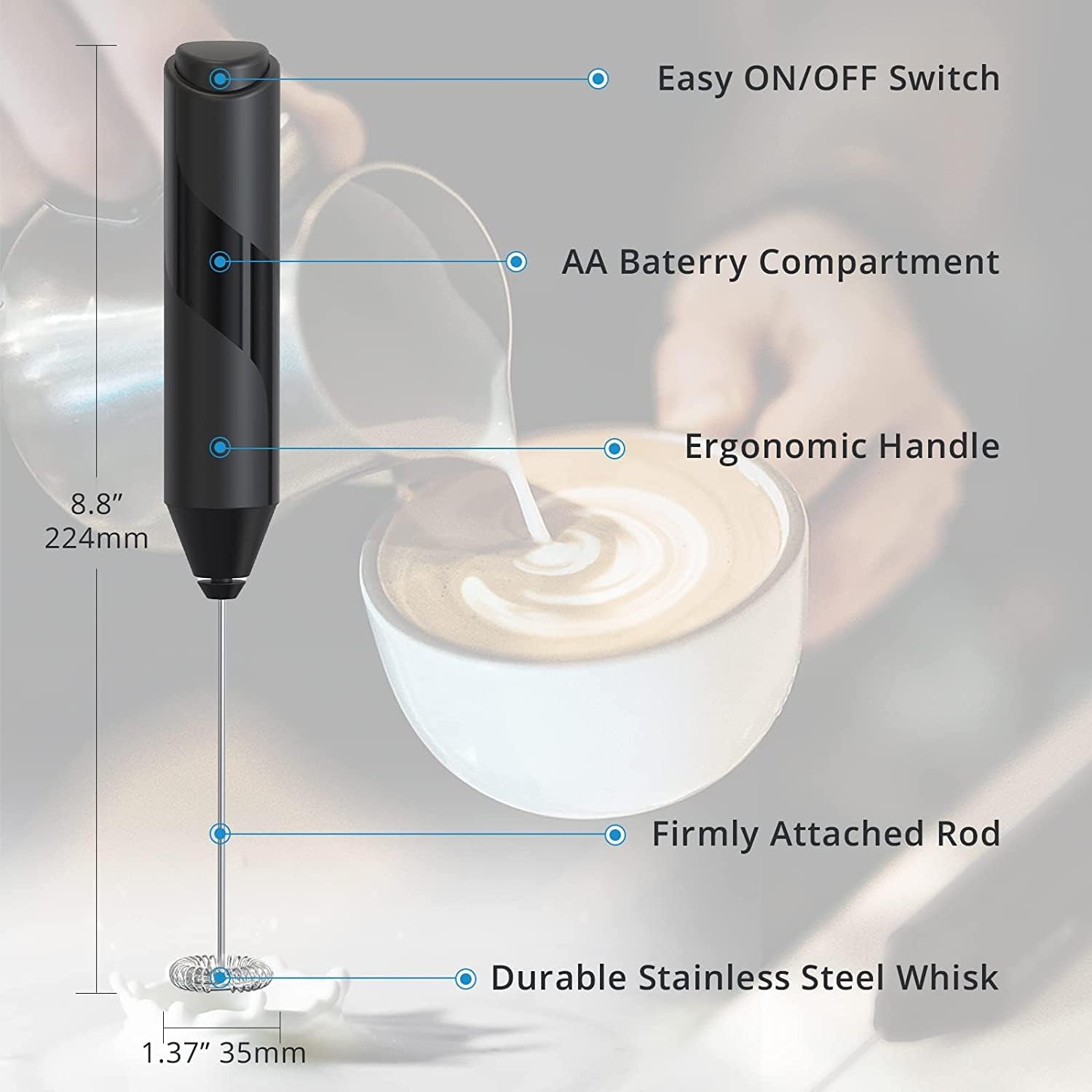 Milk Frother Handheld Electric for Latte Coffee Hot Milk a7