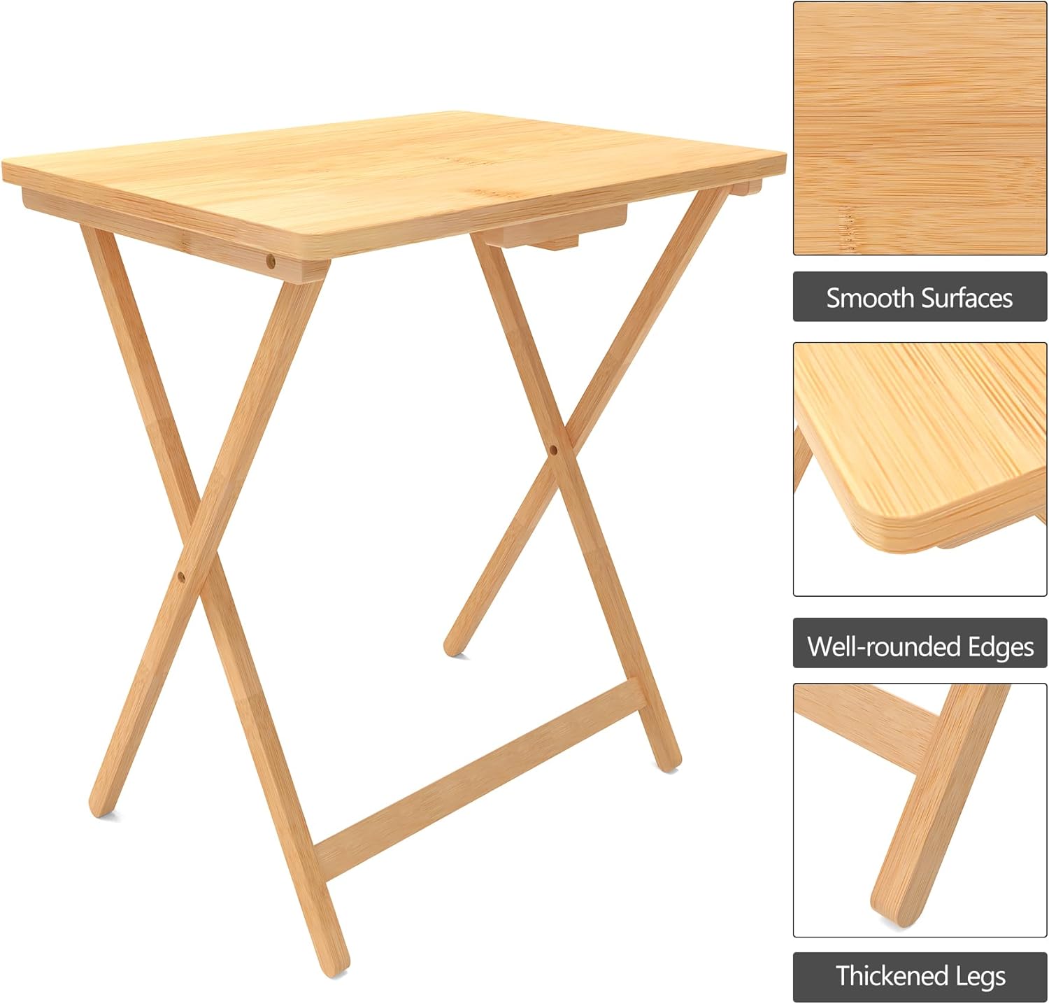 Folding TV Tray Table Set of 2 Bamboo for Eating k7m