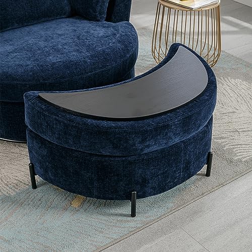 Beige Chenille Swivel Barrel Chair with Ottoman q7m