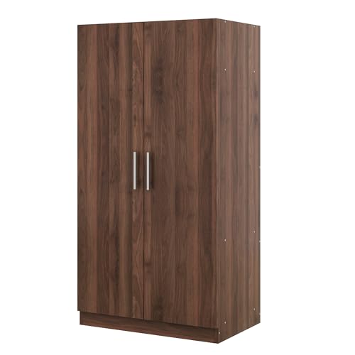 Wooden Wardrobe Closet with Shelves and Hanging Rail a7