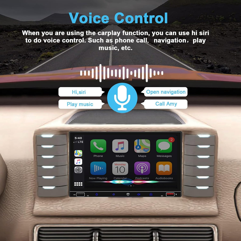 Double Din Car Stereo 7 Inch Touchscreen Bluetooth Carplay Android Auto k7