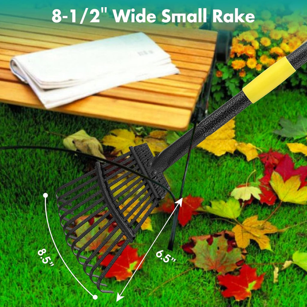 Metal Garden Rake 60 Inch Long Handle for Leaves a7