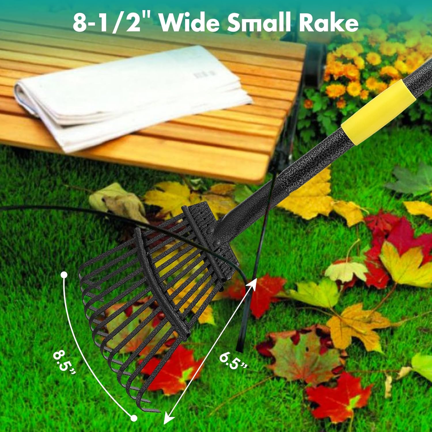 Metal Garden Rake 60 Inch Long Handle for Leaves a7