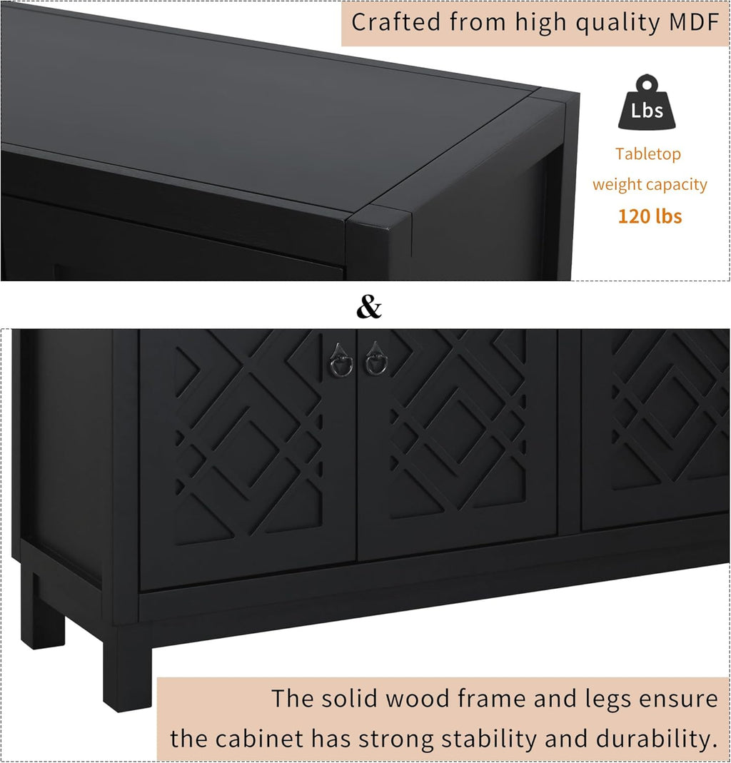Elegant 4-Door Sideboard Cabinet for Dining Room Black a7