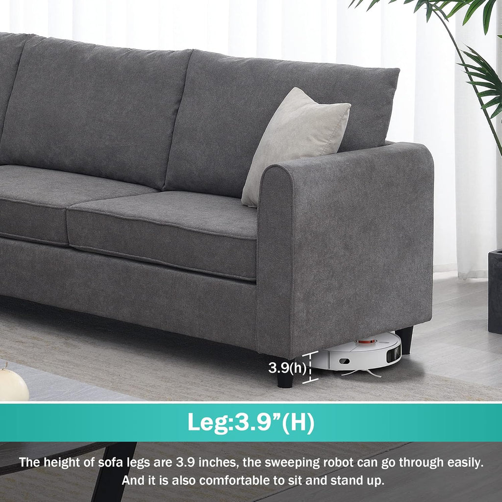 Upholstered L-Shape Sectional Sofa with 3 Pillows Grey a7