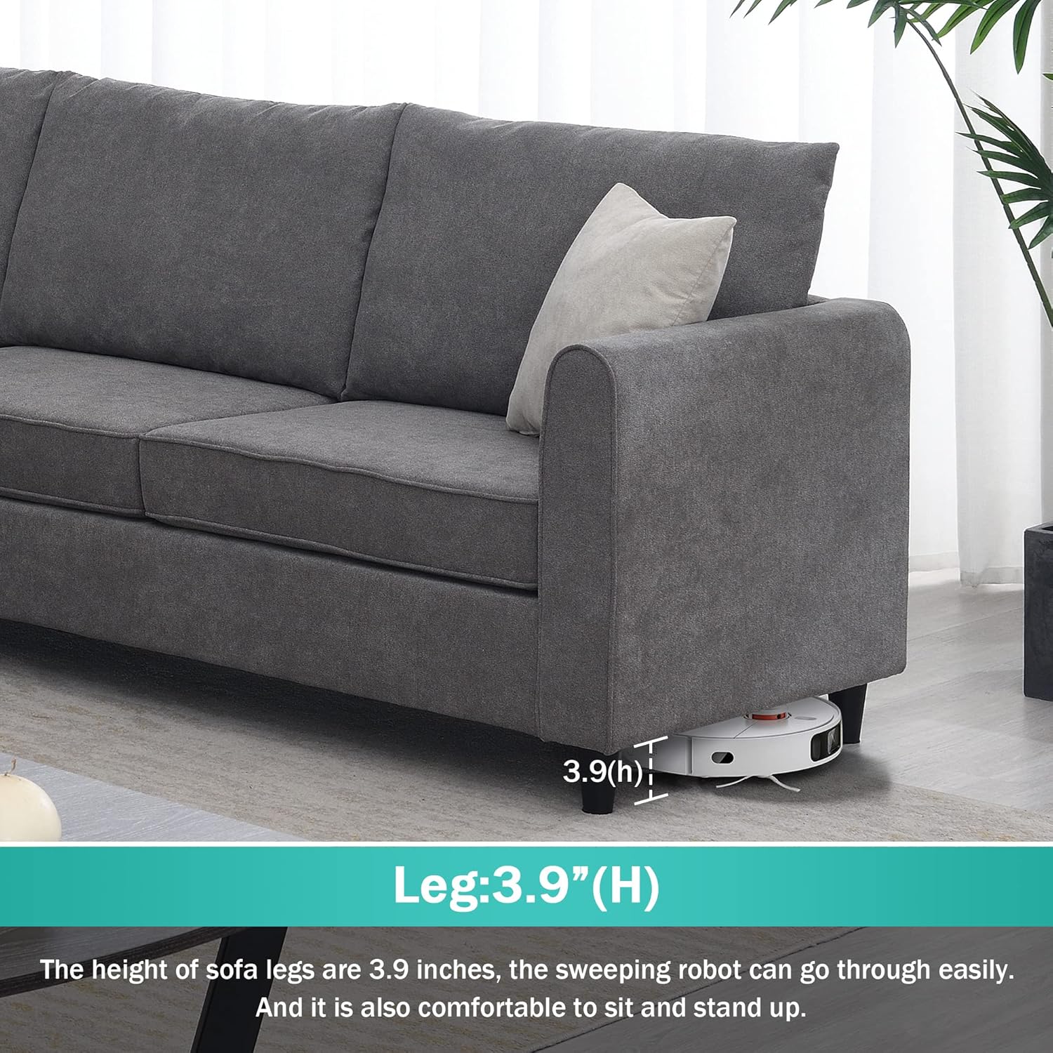 Upholstered L-Shape Sectional Sofa with 3 Pillows Grey a7