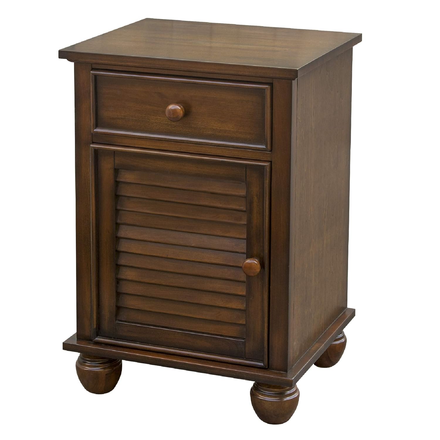 Tropical Walnut Nightstand with Felt Lined Drawer and Shelf k7p