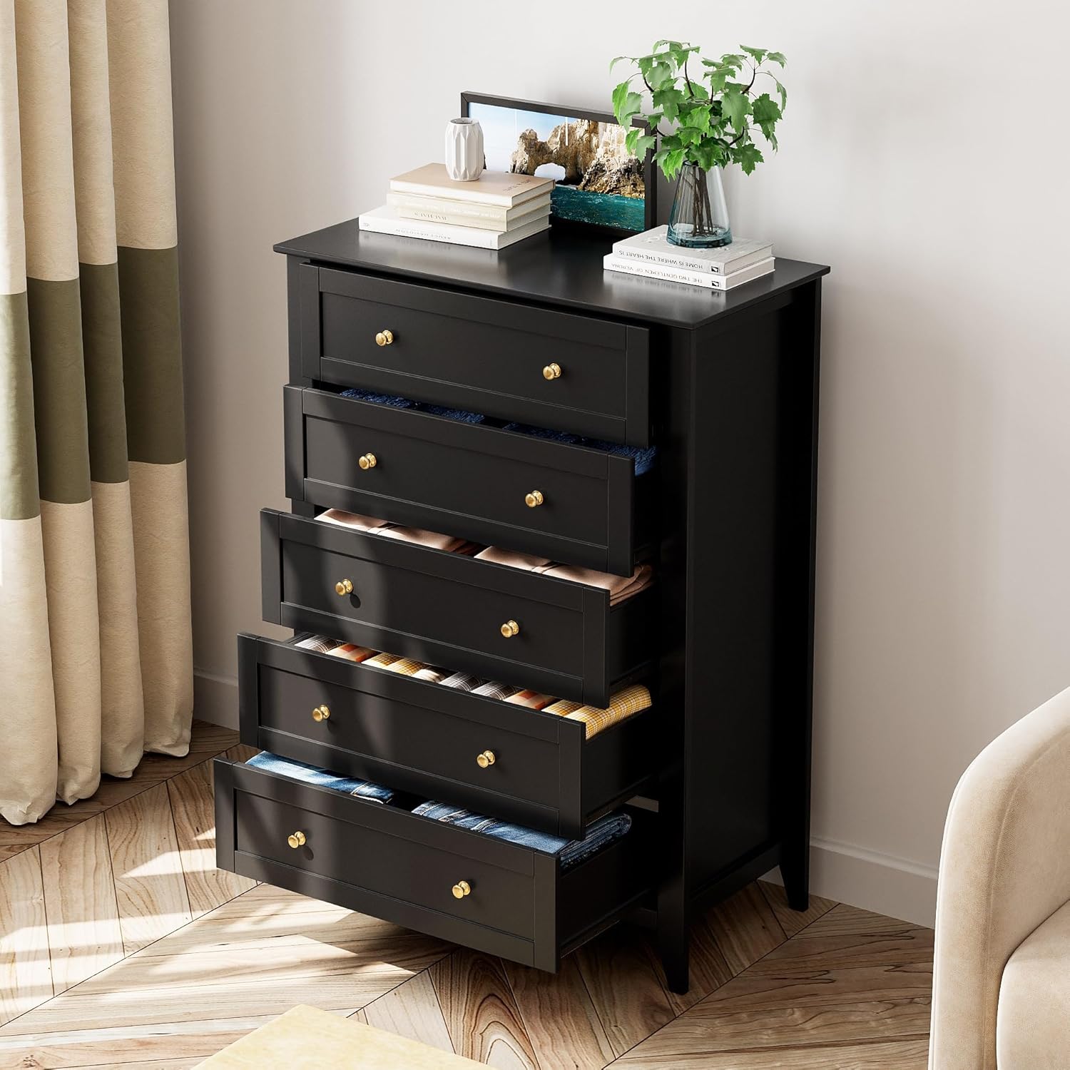 5 Drawer Tall Dresser for Bedroom with Metal Knobs a7