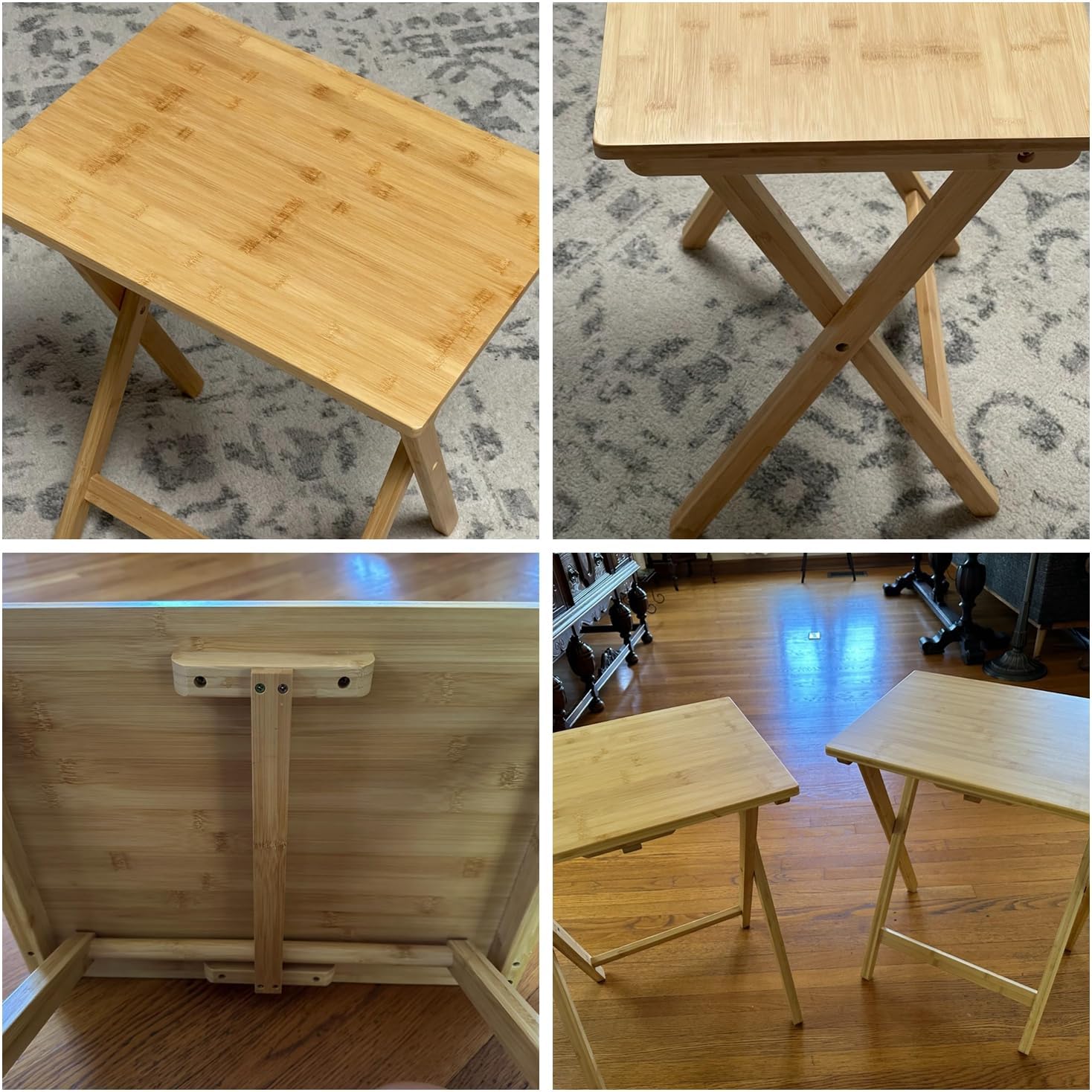 Folding TV Tray Table Set of 2 Bamboo for Eating k7m