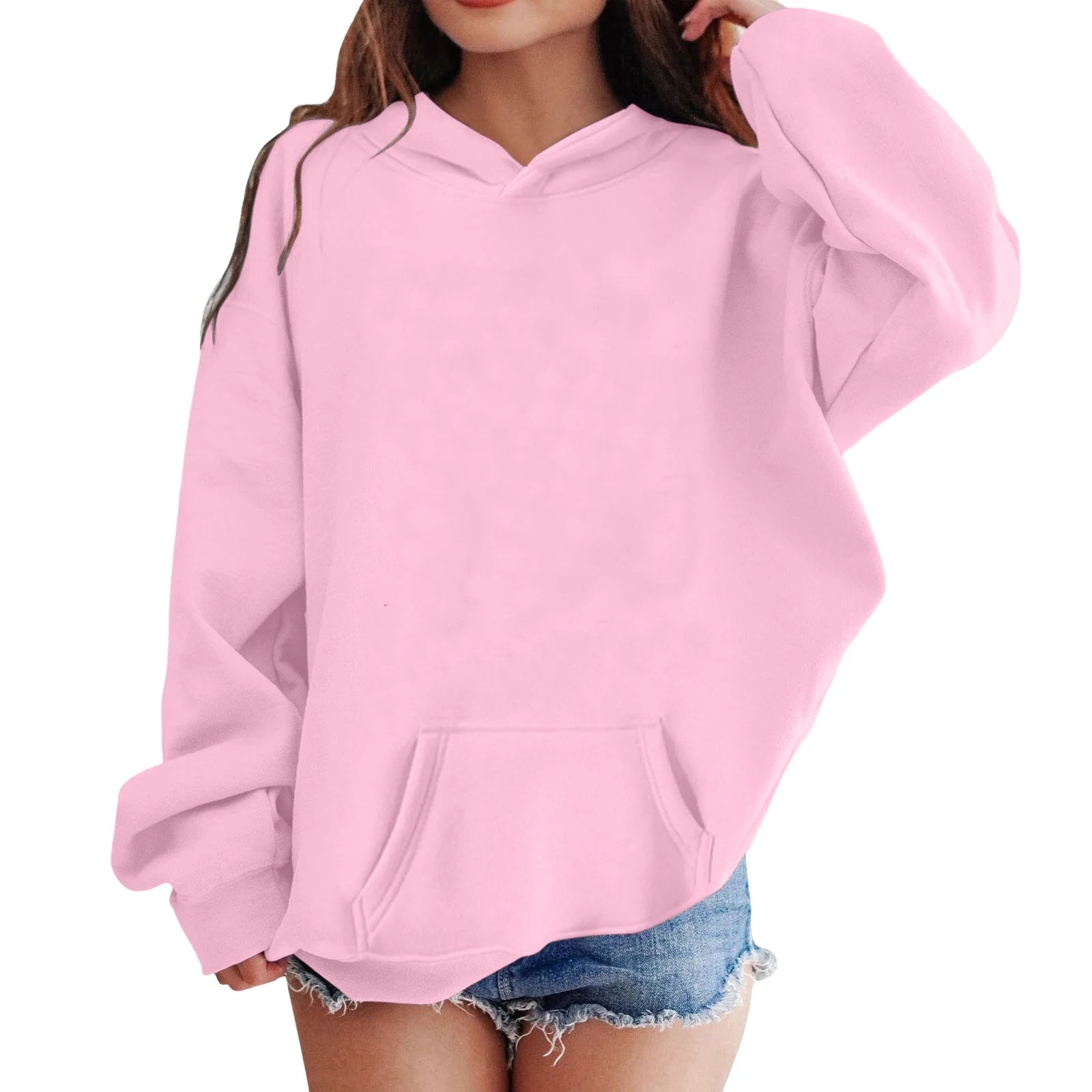 Girls hooded pullover sweatshirt long sleeve patchwork pink 5-6 years k7m