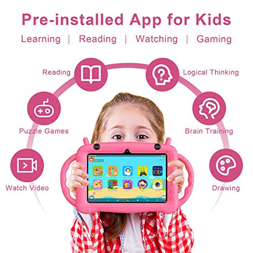 Kids Tablet 7 inch Learning Tablet with Drop-Proof Case Pink k7