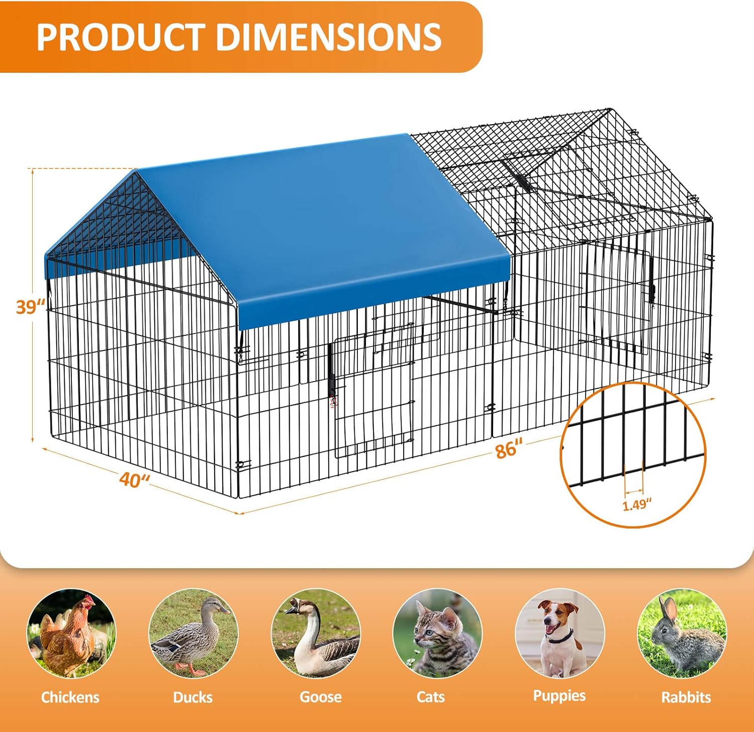 Metal Chicken Coop with Cover for Outdoor Yard Playpen k7