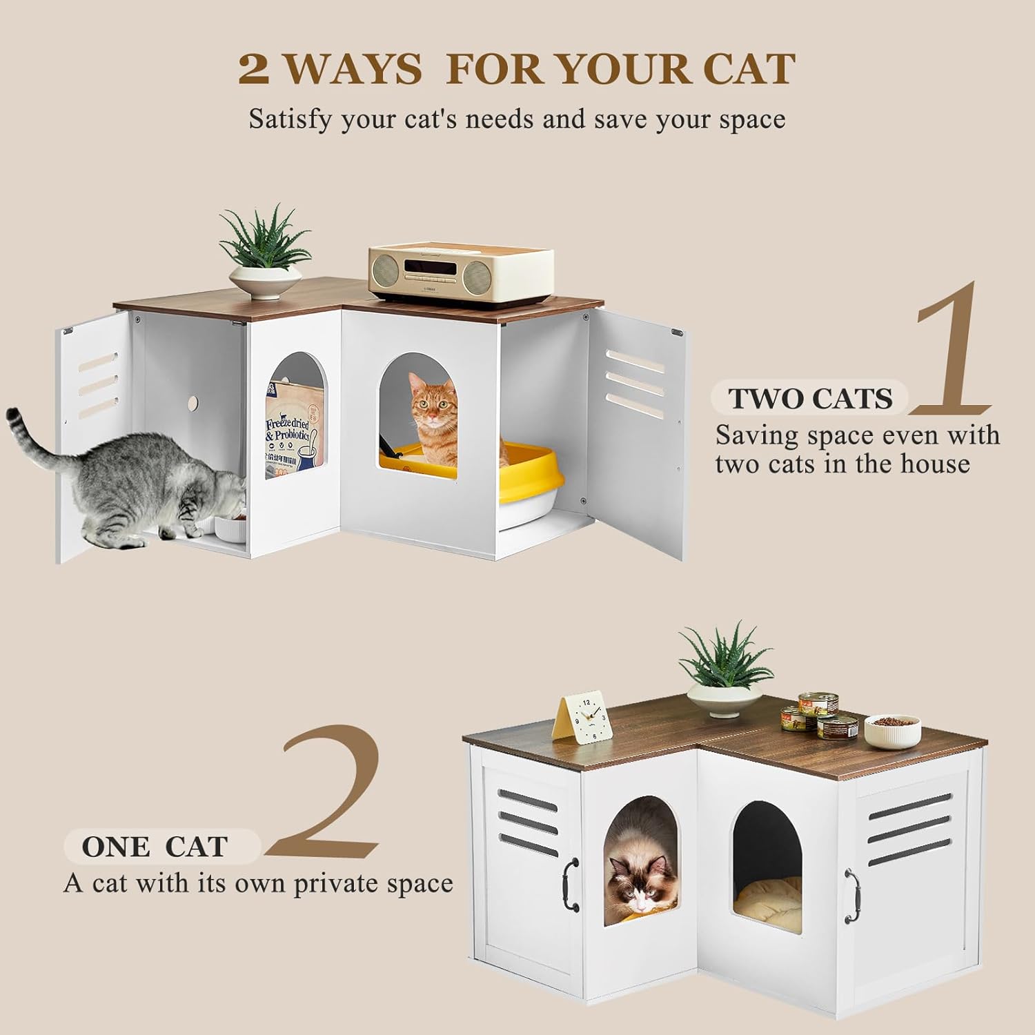 Corner Litter Box Enclosure for Two Cats, Hidden Cabinet Furniture a7