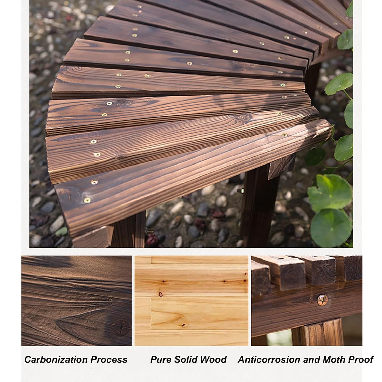 Wooden Curved Garden Bench for Patio Lawn a7