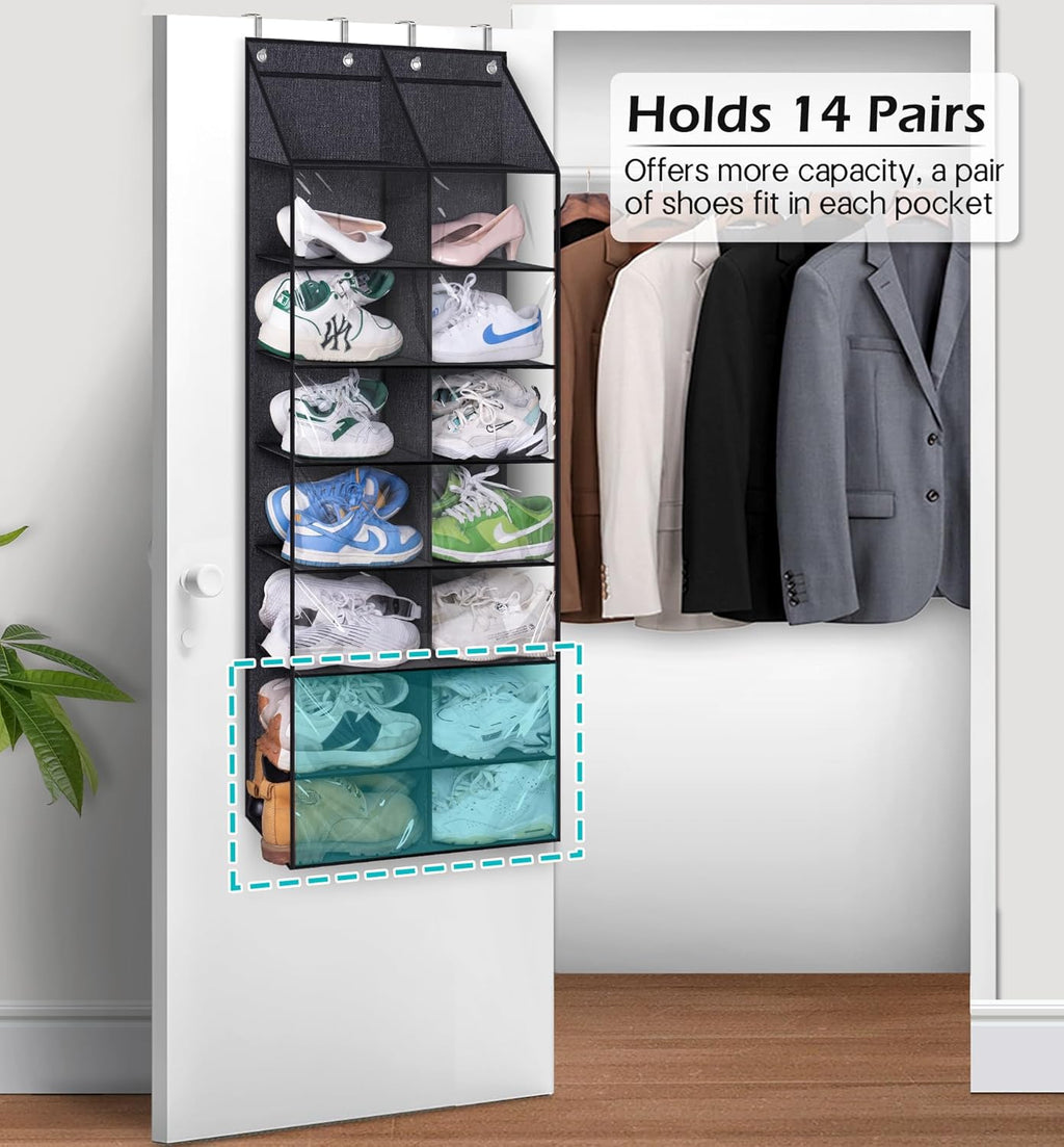 Over the Door Shoe Rack for 14 Pairs Dustproof Hanging Organizer a7