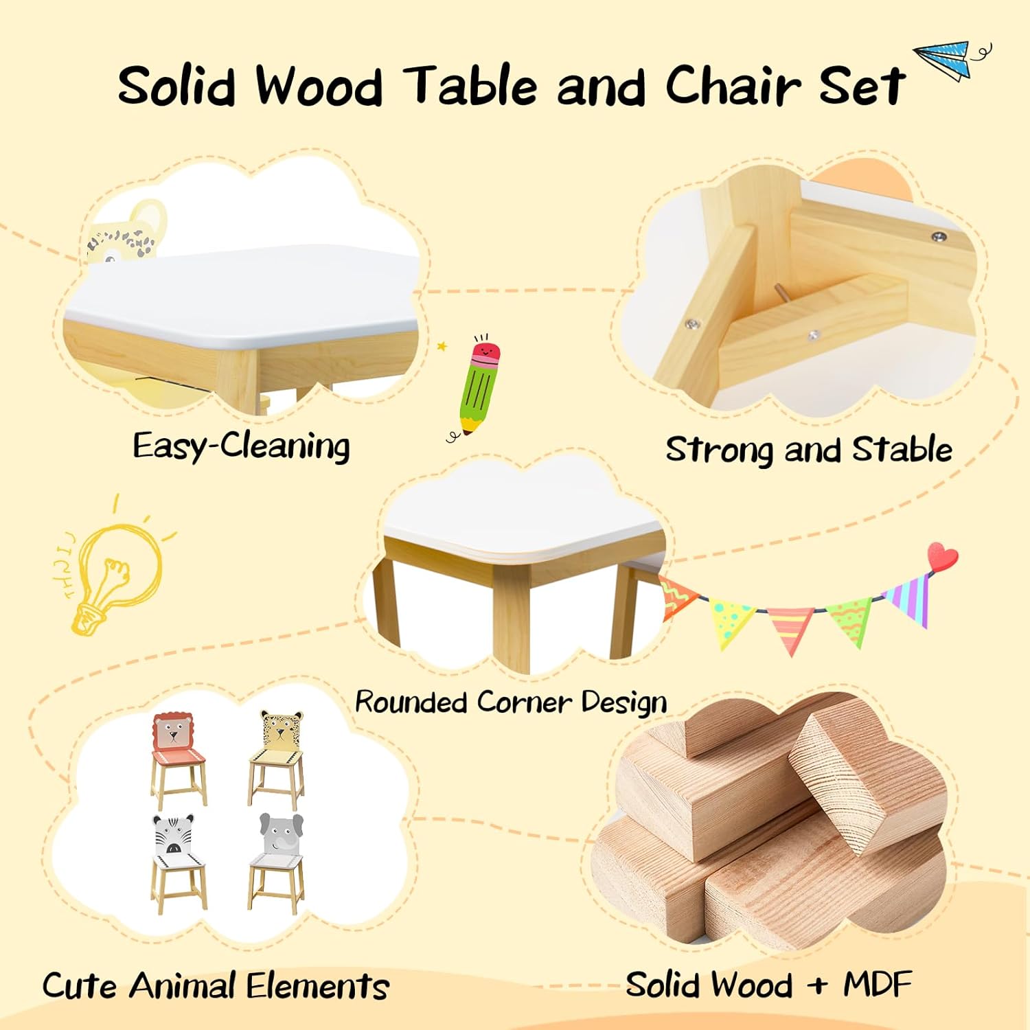 Children's Wooden Table and 4 Chairs Set a7