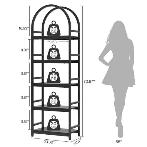 4-Tier Open Bookshelf with Metal Frame, Arched Design k7p