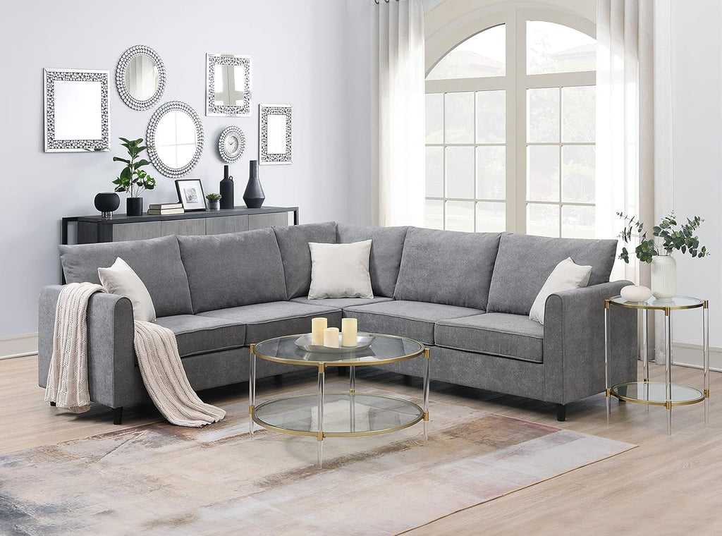 Upholstered L-Shape Sectional Sofa with 3 Pillows Grey a7