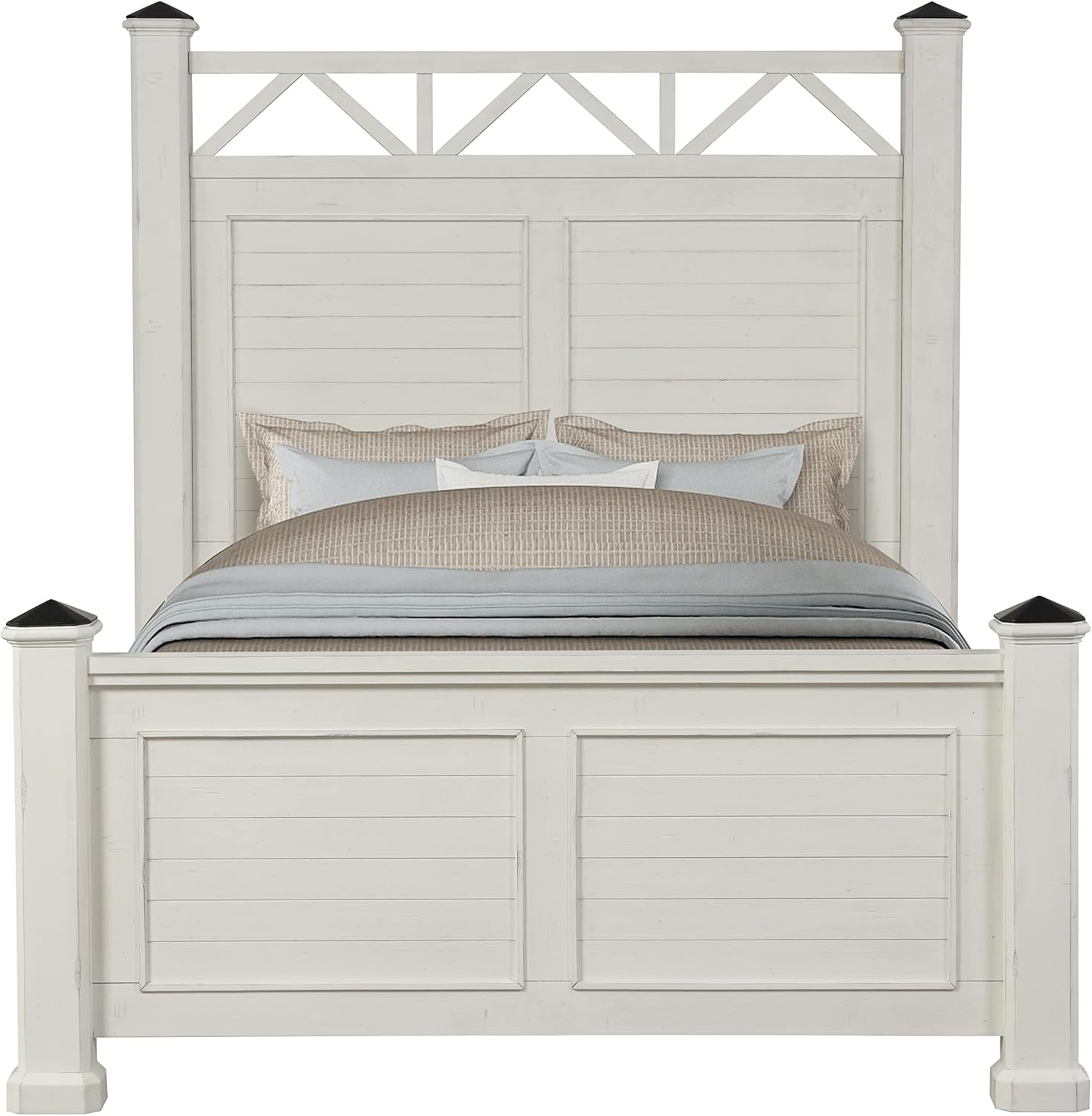 Queen Bed with Dresser Mirror Nightstand Antique White k7p