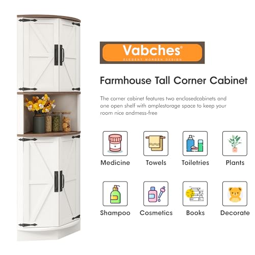 Farmhouse Corner Cabinet with 4 Doors and 5 Shelves, Barn Door Design, Grey k7