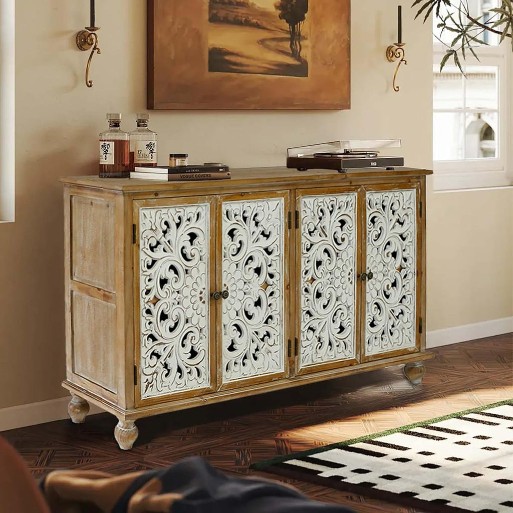 Accent Cabinet with 4 Doors Farmhouse Sideboard Buffet q7k