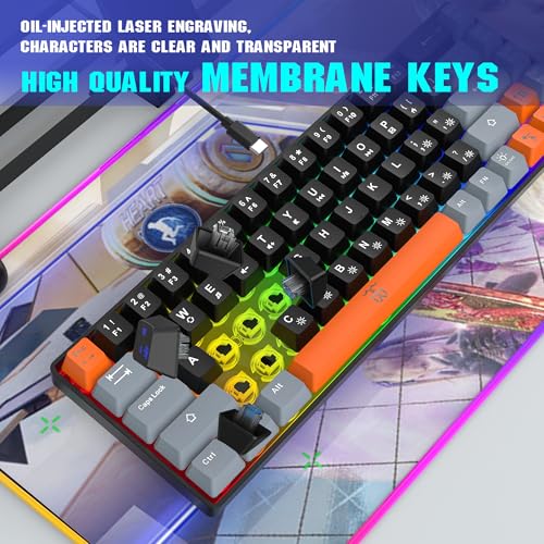 Gaming Keyboard, Compact RGB Backlit, 68 Keys White Grey Orange k7m