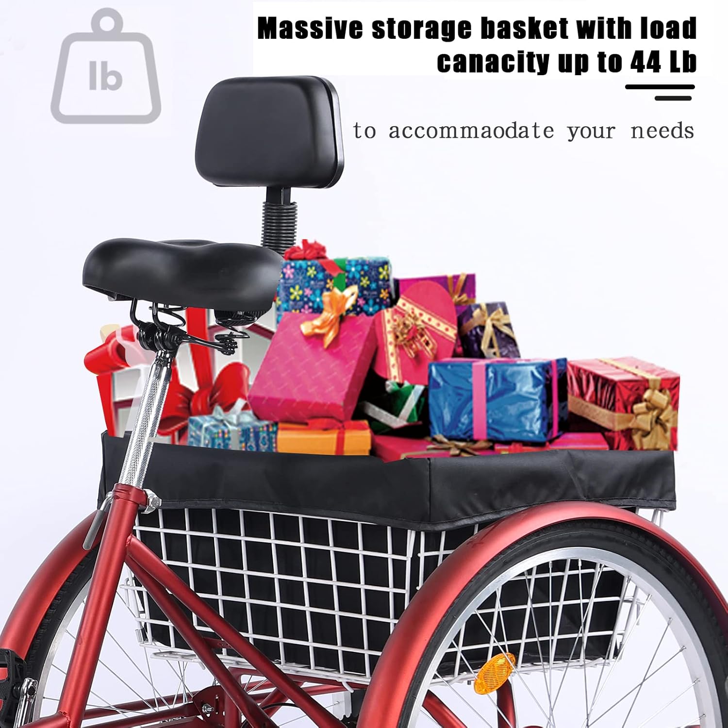 Adult 7-Speed Tricycle 26 Inch Three-Wheel Bike with Basket a7