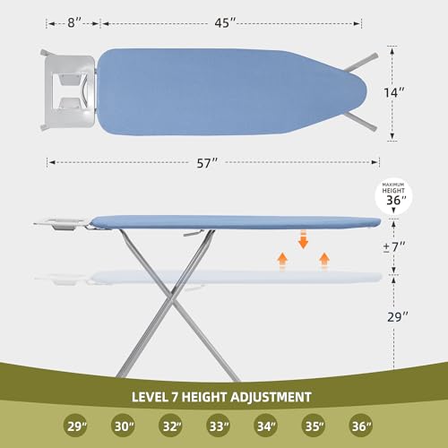 Ironing Board 45 x 14 with Iron Holder, Adjustable Height, Foldable Steel Frame k7m