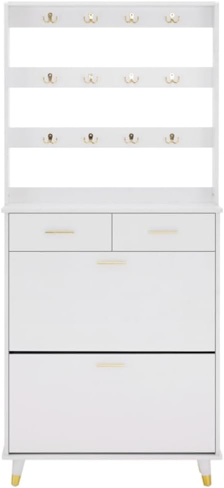 Multi-Functional Entryway Armoire with Drawers and Shoe Storage White k7
