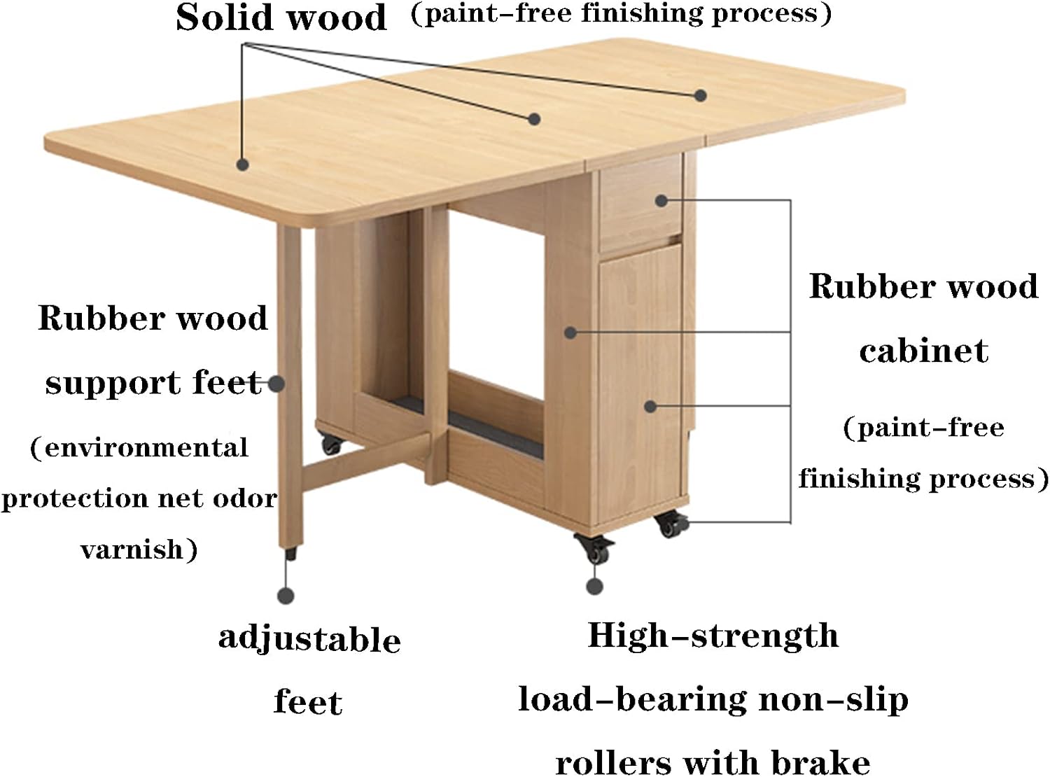 Solid Wood Drop Leaf Dining Table with Storage Drawer 7k