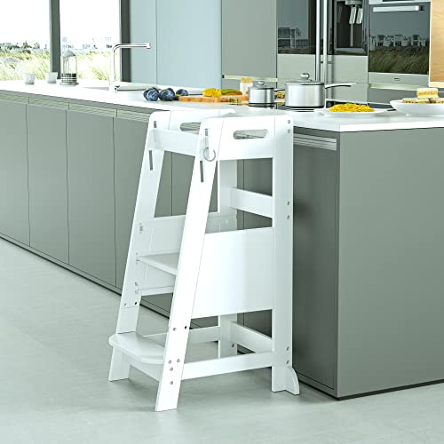 Bamboo Toddler Kitchen Step Stool White Adjustable Anti-Slip Helper k7