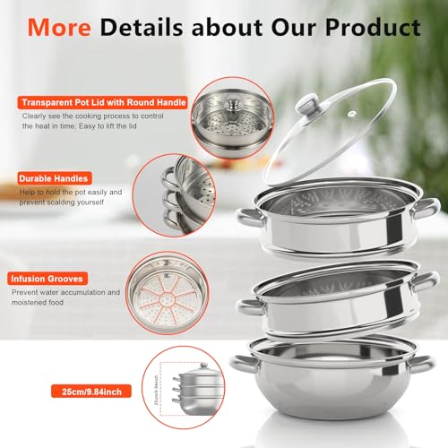 Stainless Steel 5-Tier Steamer Pot with Glass Lid a7k