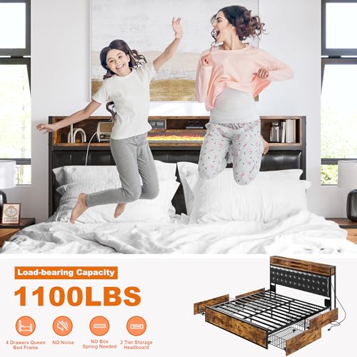 Queen Bed Frame with 4 Drawers and Charging Station a7k