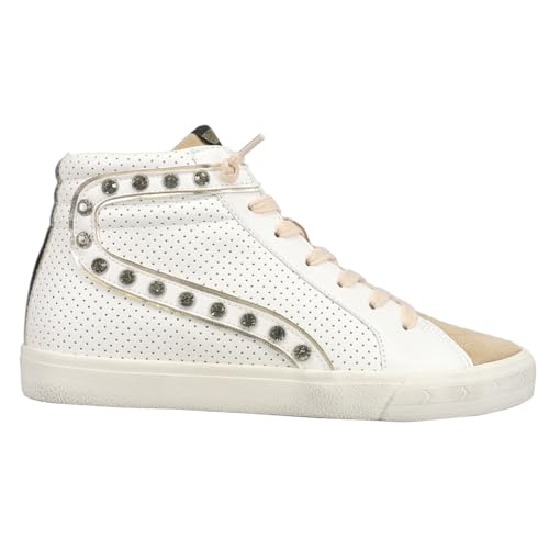 Womens Perforated High Lace Up Sneakers Casual Brown Silver White k7m