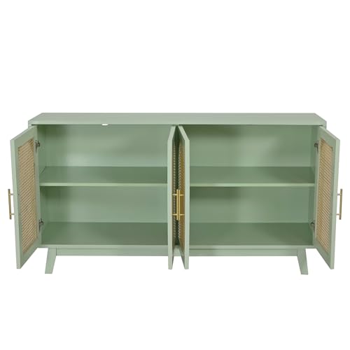 Sideboard Storage Cabinet with Rattan Decorated 4 Doors Mint Green k7p