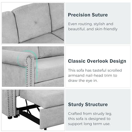 L Shaped Convertible Sleeper Sectional Sofa with Storage Chaise Gray k7