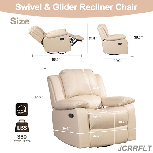 Leather Swivel Recliner Chair with Adjustable Footrest Beige k7