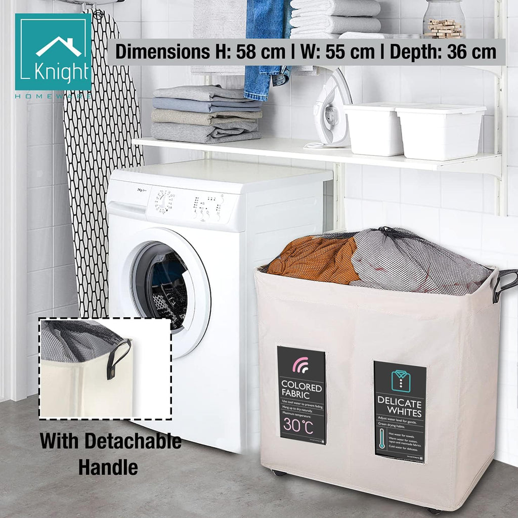 Collapsible Laundry Basket with Wheels 120L Ivory a7