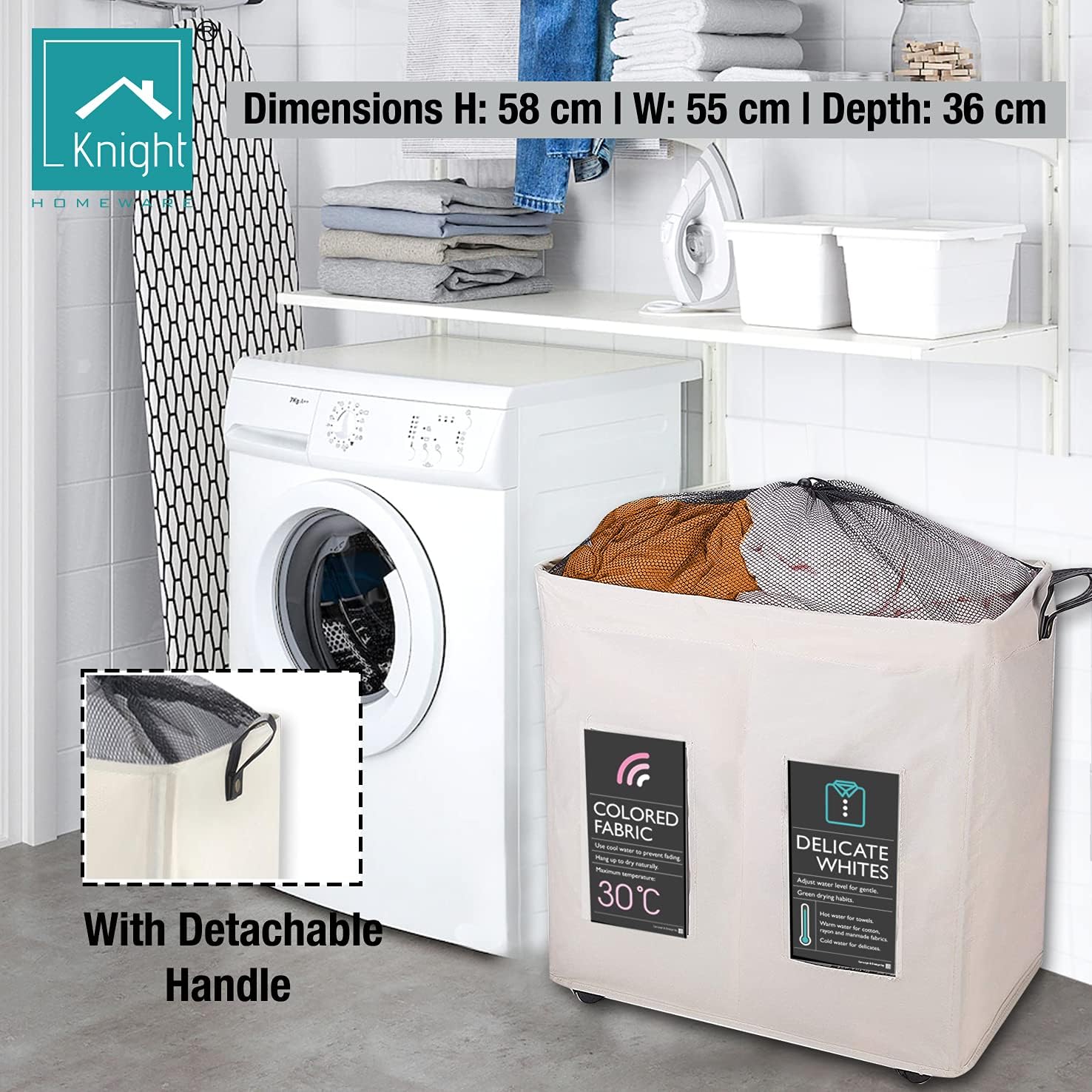 Collapsible Laundry Basket with Wheels 120L Ivory a7