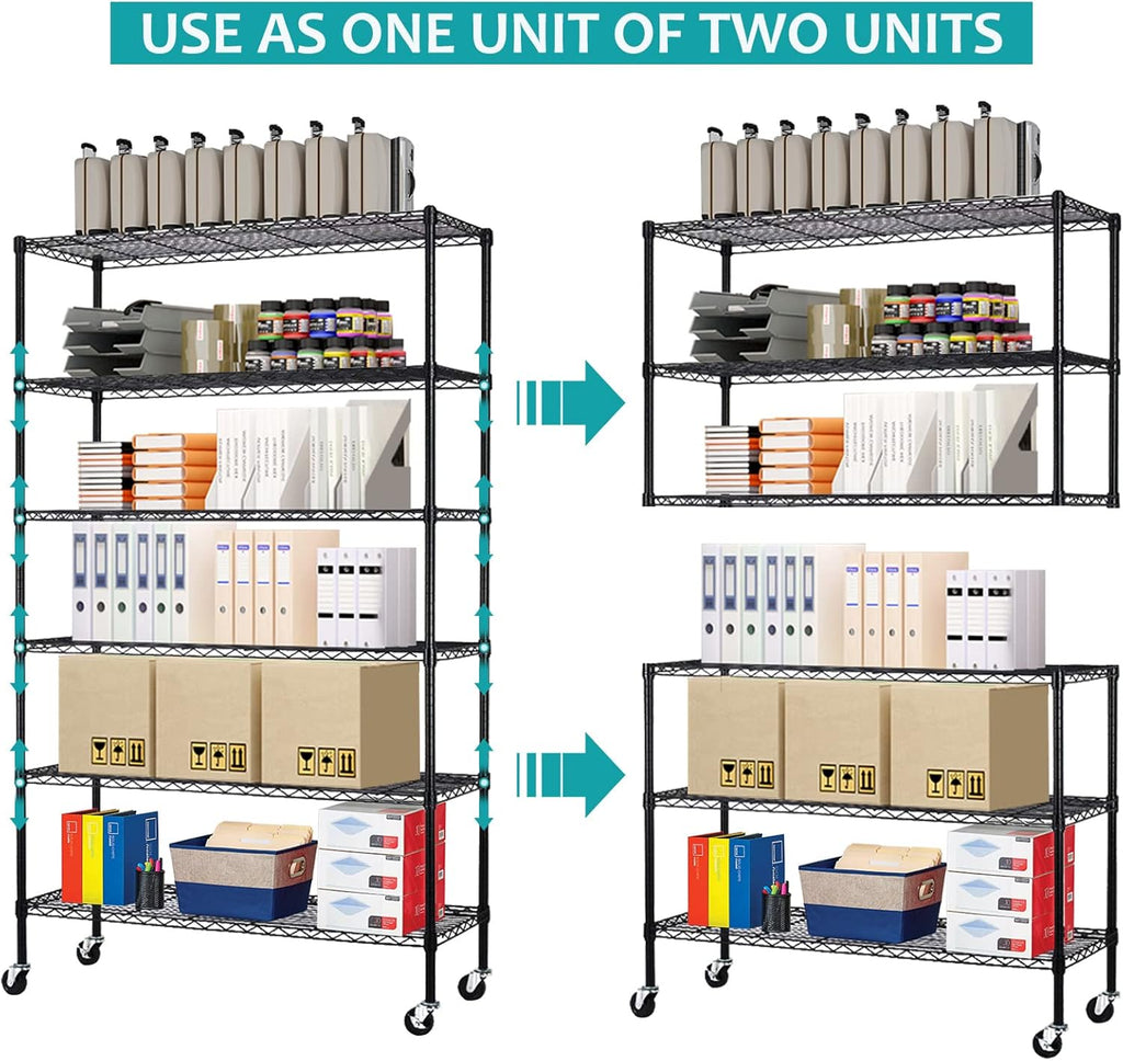 6 Tier Wire Shelving Rack, Heavy Duty Adjustable Storage with Wheels a7