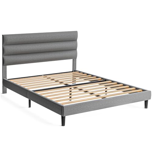 Full Size Bed Frame with Adjustable Headboard Dark Gray k7