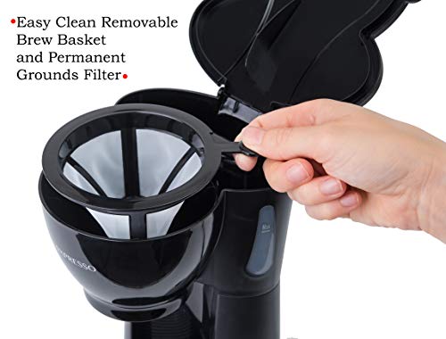Mini Drip Coffee Maker with Brewing Basket, Black, One Cup Brew a7