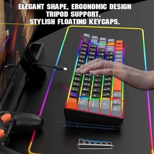 Gaming Keyboard, Compact RGB Backlit, 68 Keys White Grey Orange k7m