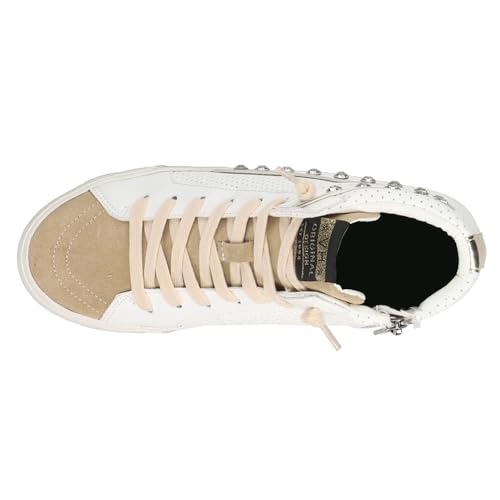 Womens Perforated High Lace Up Sneakers Casual Brown Silver White k7m