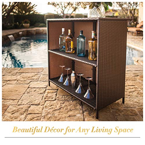 Outdoor Bar Set 3-Piece Brown Wicker Patio Furniture with Cushions q7m